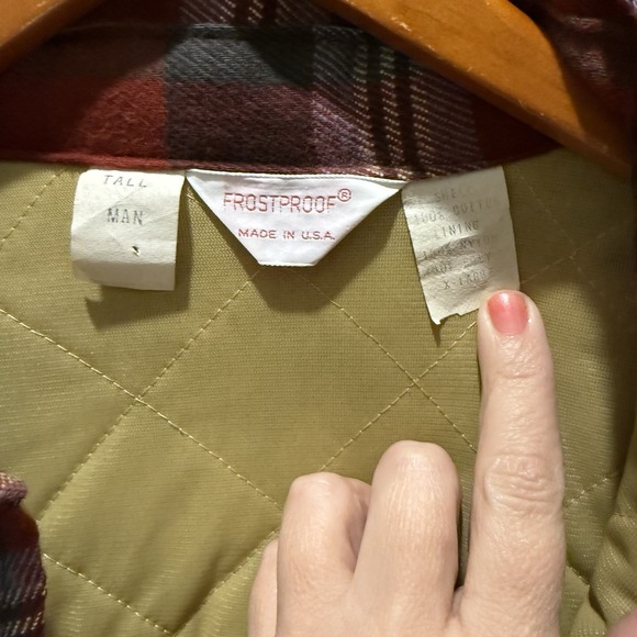 Vintage Frostproof USA Quilt Lined Flannel Shirt Jacket Tall Man Red Plaid - Picture 2 of 9